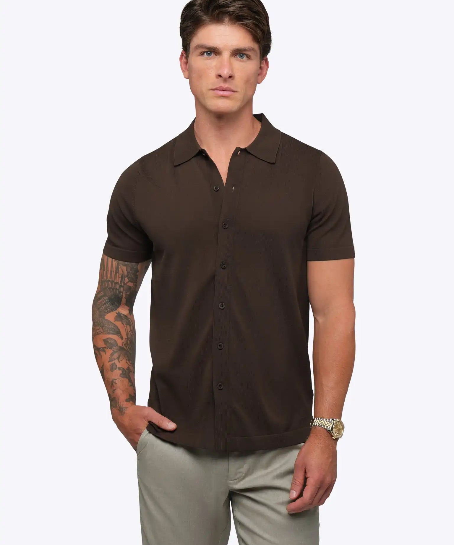 Riviera Knit Button Up | Burnt Oak Signature-Fit