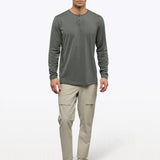 AO Long Sleeve Henley Curve-Hem Tee | Pure Cashmere Signature-Fit PYCA Pro®
