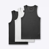 Essential Fitted Rib Tank 3 Pack | Black/White/Grey Form-Fitting