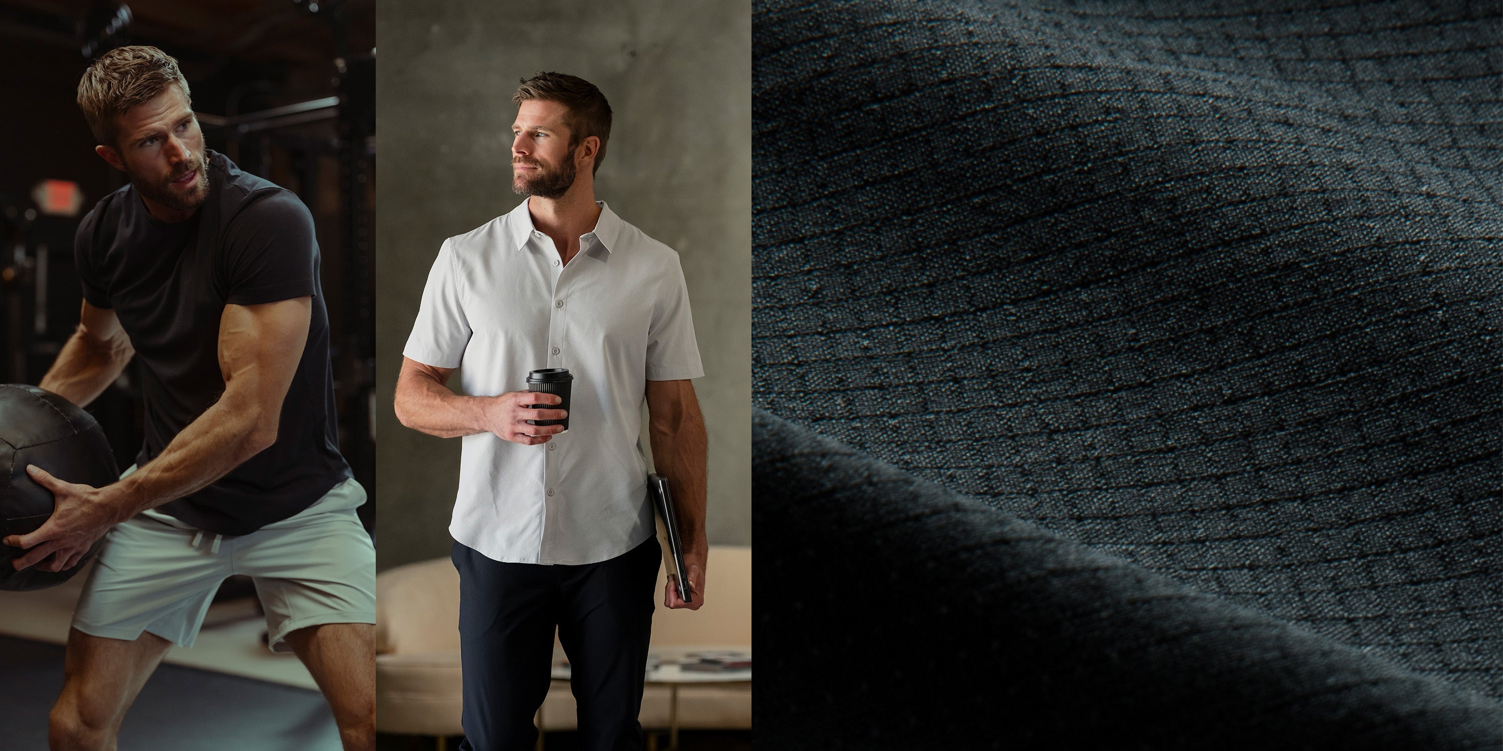 Man standing in a Crossover collection look